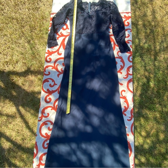 Dessy Collection Long Sleeve Lace Gown Navy - Picture 5 of 13